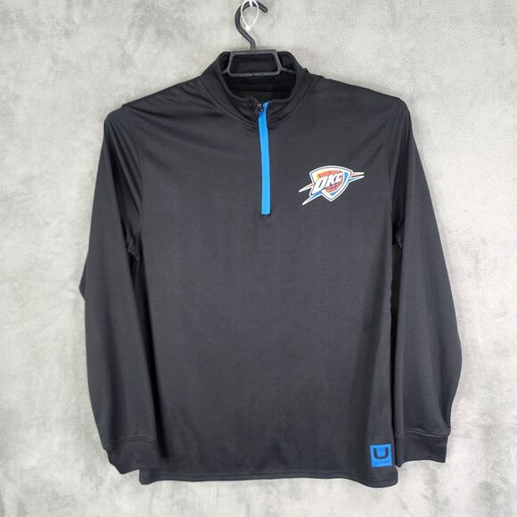 Mens Black Pullover Sweatshirt Oklahoma City Thunder NBA 1/4 Zip Long Sleeve M - Picture 2 of 10